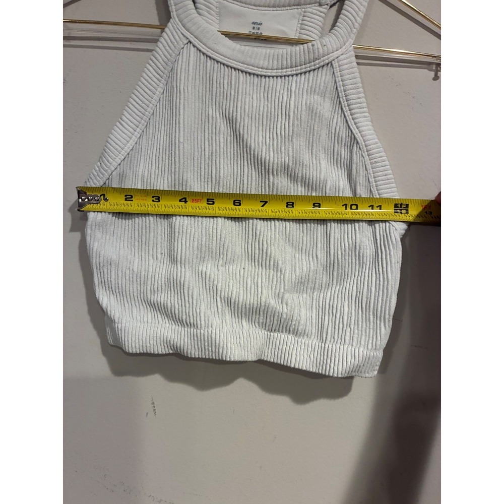 Aerie Real Good Ribbed Seamless Halter Tank Top Grey High Neck Racerback Crop M - Picture 4 of 6